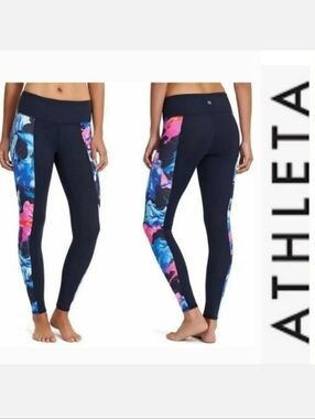 Athleta High Rise Superimpose Chaturanga Tight in Navy Floral Sz XXS